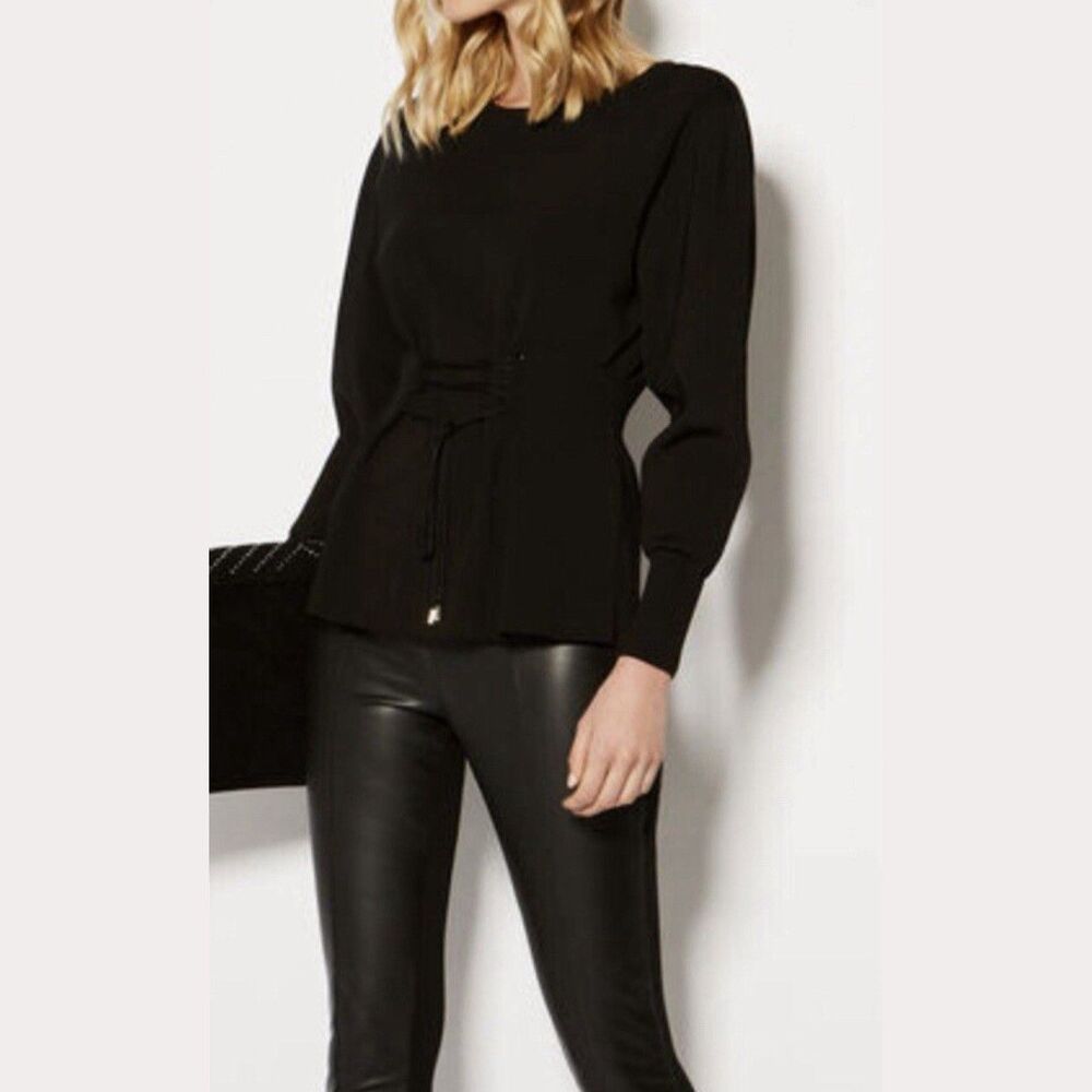 Karen Millen Black Corset Waist Knitted Jumper Sweater Black Size Medium $225